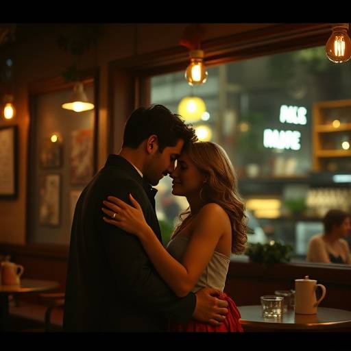 Still from the instructor's film Echoes of Yesterday, showing a couple embracing in a dimly lit cafe.